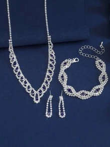 Juego de 3 piezas de joyería exquisita y deslumbrante con collares, aretes y pulsera con cristal - Apto para uso diario de mujer, bodas, fiestas, etc.