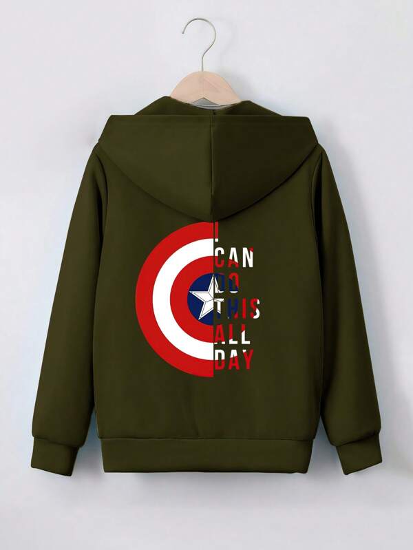 Marvel Thèmes Avengers, films, bandes dessinées et slogans de lettres imprimés au dos, nouveau produit pour le printemps ! Veste sweat-shirt à capuche en coton côtelé pour garçon, style universitaire, doux, respirant, décontracté, polyvalent, ample, vêtements pour enfants, manches longues avec poches, fermeture éclair