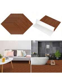 Lospitch PVC Self-Adhesive Floor Tiles - 30x30 Cm, 1/2/3/4/5 M², 11/22/33/44/55 Tiles, For Underfloor Heating, Black/Grey Marble & Wood Color - 木色木紋 - 查看 1