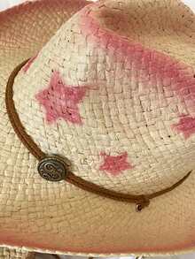 New Outdoor Beach Hats, Sun Hats, Men's And Women's Spray-Painted Five-Pointed Star Denim Straw Hats