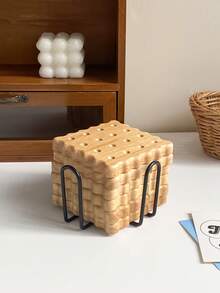 Zazumi 1 套/6 件木制杯垫带支架，隔热防滑杯垫，简约木制杯垫，黑色和金色杯垫架，适用于现代家居装饰，咖啡桌面保护，适合任何杯子的乡村风格户外杯垫，礼物