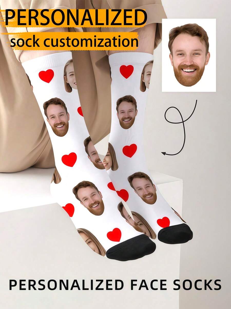1 Pair Custom Face Socks, Custom Photo Socks, Custom Printed Socks, Personalized Funny Face Socks, Custom Image Socks, Print Any Facial Design On Socks, Anniversary Gift - Multicolor - View 1