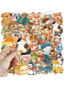 50pcs Creative Fairy Tale Watercolor Sticker DIY Decorative Stickers, Suitable For Phone Cases, Water Bottles, Helmets, Skateboards, Tablets, PET Transparent Stickers - Multicolor - View 8