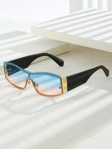 1 件男女通用金属方形无框时尚眼镜，复古街头风格拼色优雅时尚眼镜，适合休闲/度假