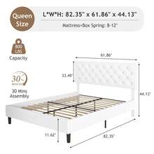 Bed Frame, Upholstered Platform Bed With Headboard, PU Leather Fabric Bed Frame, Button Tufted Design, White Bed Frame Queen Full Twin , No Box Spring Required, Easy Assembly - trắng - Xem 9