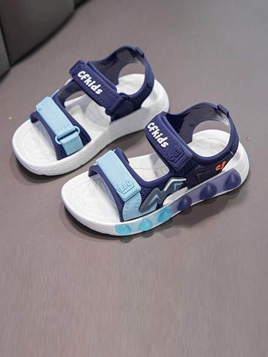 一双全新夏季婴儿鞋，带露趾钩环，运动软底，防滑，休闲沙滩凉鞋 - 藍色 - 查看 1