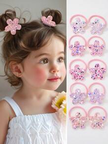 10pcs Girls Colorful Shiny Star Shaped Hair Ties, Elastic Hair Bands, Cute Princess Hair Accessories, Versatile Daily Use