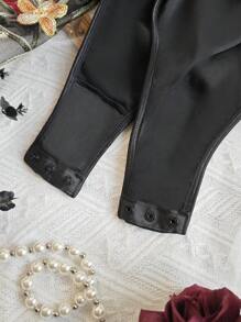 1pc Elegant Vintage Floral Embroidery Mesh Puff Sleeve Bodysuit For Women