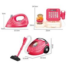 厨房电器玩具套装，包含咖啡机、搅拌机、搅拌器和烤面包机，具有逼真的灯光和声音，适合 4-8 岁儿童，洋红色 - 彩色 - 查看 12