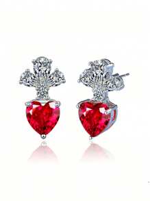 1 Pair, Minimalist Summer European & American Gift, Fashion Zirconia Heart-Shaped Gem Stud Earrings, Suitable For Women's Holiday Decoration And Wearing
