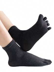 3/6/9 Pairs Men's Solid Color Straight Mid-Calf Toe Socks, Unisex Back To School Pride Month(US) Antibacterial Moisture Wicking Fabric, Suitable For Men And Women, All Seasons, Seamless Fit Any Foot - Multicolor - View 5