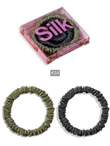SUNCDELV SLIK 2pcs 100% Mulberry Silk Hair Scrunchies, High Quality Hair Ties (22mm), Women & Girls Hair Accessories, Pink Gift Box Ponytail Holder - Multicolor - View 45