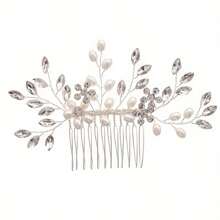 1 pieza Peine de pelo de vidrio con diseño floral elegante, accesorio de pelo adecuado para novia, boda, todas las estaciones