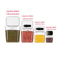 Kitchen Transparent Plastic 4-Piece Sealed Food, Flour And Sugar Storage Containers And Sets, Tableware Kitchen Containers Kitchen Transparent, Capacity 350ML/1300ML/350ML2700ML/4600/ML Suitable For Kitchen Storage, Dried Fruits, Beans Food Storage
