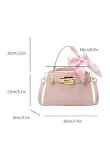 Luxury Crocodile Embossed Women's Handbag, Exquisite Fashion Metal Decor, Adjustable Shoulder Strap Crossbody Bag, Minimalist Style Strap Decor Commuter Bag, Magnetic Closure, Multi-Functional Lightweight Tote Crossbody Bag, Fashion Scarf Decor Design Handbag, Suitable For Gifts, Shopping, Dates, Business Travel, Vacation And Other Occasions. , Pink - Pink - View 6