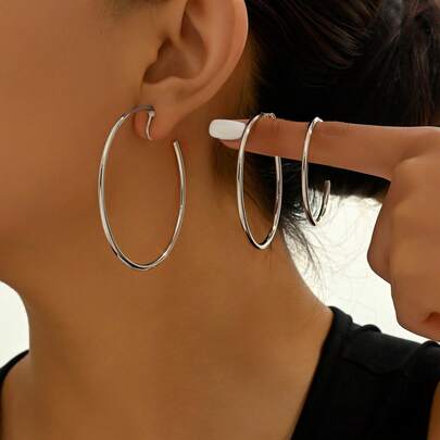 3 对女士简约金属圈耳夹，适合约会、度假、派对、新年、情人节礼物的多功能配饰