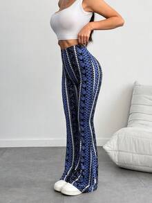 娇小女款几何印花休闲打底裤 春季 - 藍色 - 查看 3