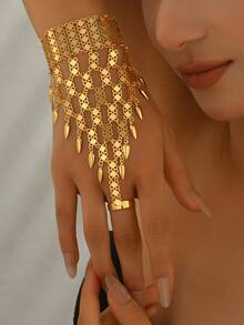 1pc Middle East Vintage Seed Coin Pendant Women Finger Hand Chain, Versatile Daily Accessory, Holiday Gift - Gold - View 11