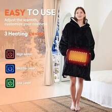 Askyli Wearable Heated Blanket Hoodie USB Heated Oversized Hooded Blanket Adult 3 Heat Settings Overheat Protection Cozy Warm Heated Hoodie Blanket Sweatshirt For Women With Sleeves And Giant Pocket - as pic - View 4