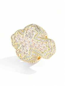 1pc Men's Hip Hop Style Cubic Zirconia Inlaid Triangle & Rectangular Shaped Pendant Necklace, Genuine Silver Plated - Silver - View 9