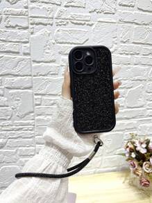 Sequins 1pc Resin Rhinestone Studded Phone Case With Rhinestone Chain
