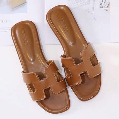 Womens Flat Sandals Open Toe Dressy Summer Sandals Comfortable Casual Slip On Leather Slides Sandals For Women AI-Sandal