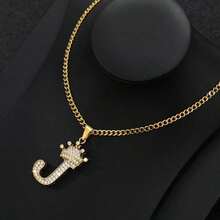 Collar con colgante de letra con corona de circonita para hombres y mujeres, collar de cadena con inicial tipo hip hop, regalo de joyería para mejores amigos - collar - Ver 32