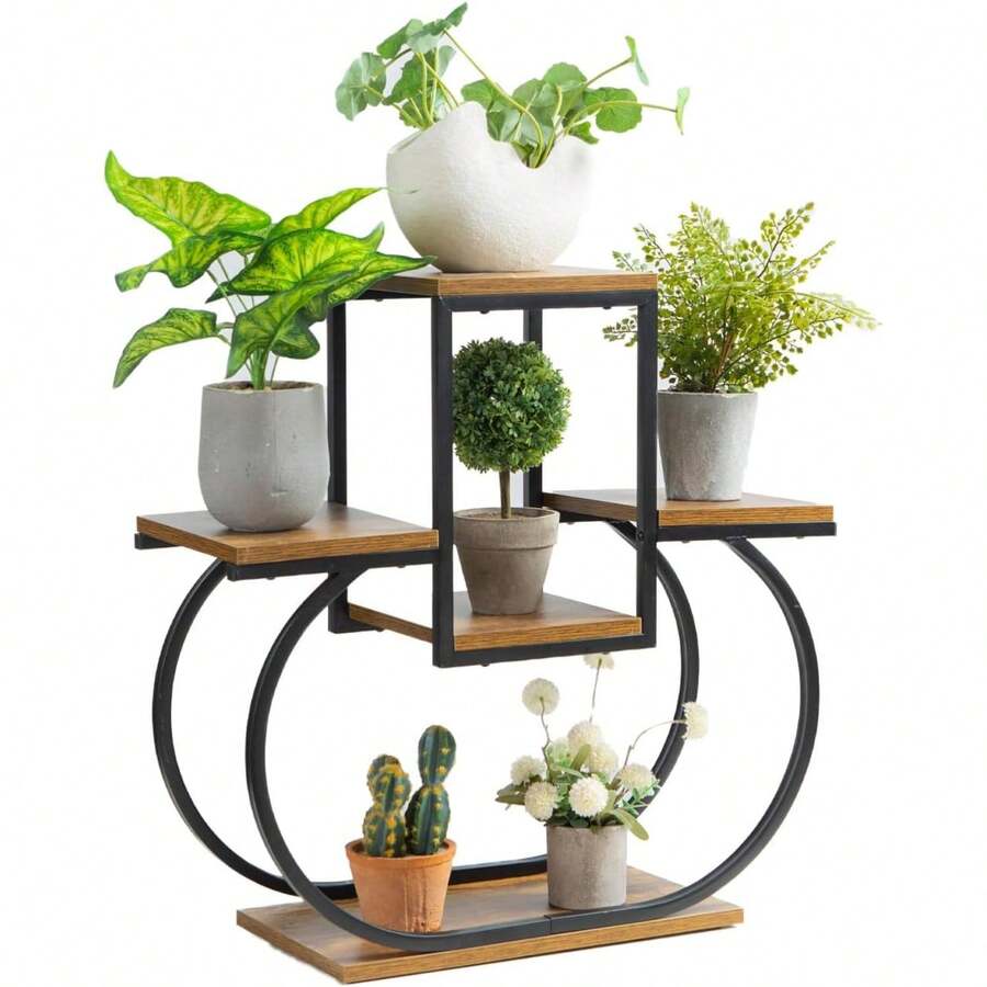 Estantería de 4 niveles para plantas de interior, estanterías ahorradoras de espacio para macetas de flores,estantería escalonada de metal forjado para plantas, soporte de exhibición para macetas para la sala de estar, patio, balcón - 5 niveles-Creativo-B - Ver 1