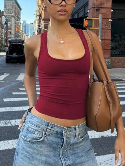 Women Casual Solid Slim Spring Summer Streetwear Daily Vacation Sexy Tank Crop Top