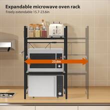 VickyHome 1-2Tier Adjustable Heavy Duty Shelving Microwave Rack Horizontal Extension Kitchen Shelf Tableware Storage Stand Organizer With 6 Hooks For Home Office Carbon Black - 60x26x75cm - 查看 4