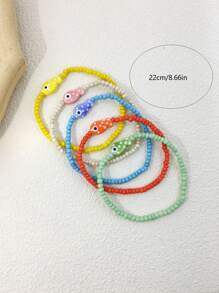 1 Peça Pulseira Elástica para Tornozelo com Decoração de Contas Coloridas e Peixe Cerâmico, Estilo Boêmio para Uso Diário, Praia e Férias