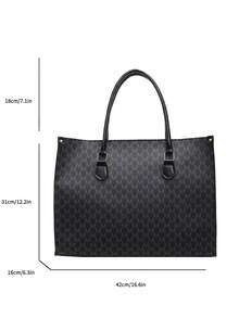 Túi Tote Đeo Vai In Chữ Cổ Điển Dung Tích Lớn, Thích Hợp Cho Phụ Nữ, Sinh Viên Đại Học Đi Mua Sắm, Đi Làm, Quay Lại Trường Học Và Sử Dụng Hàng Ngày - màu đen - Xem 4