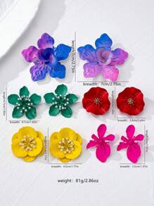 Set de 5 pares de pendientes de botón con diseño exagerado de flores y colores de dopamina, pendientes creativos y de moda adecuados para uso diario y de fiesta de mujeres, colores aleatorios