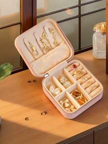1pc PU Leather Jewelry Box, Double-Layer Travel Organizer With Zipper Closure, Multifunctional Portable Storage Case For Earrings/Rings/Necklaces/Bracelets, Essential Home & Travel Accessories, Perfect Mother's Day/Christmas/Women's Gift For Women Storage Organizer Travel Essentials Gift Back To School