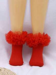 1 Pair/8 Pairs Cotton Girls Middle & Small Kid Sparkly Lace Ruffle Princess Style Dance Socks - Multicolor - View 15