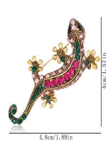 New Korean Style Drip Oil Rhinestone Brooch, Fashion Owl Brooch, Vintage Unique Lizard/Gecko Animal Brooch, Electroplated Antique Silver Animal Brooches, Suitable For Clothes, Bags And Hats, Perfect Gift For Friends - Enamel Cartoon Animal Pins For Reptile Lovers - Red - View 5