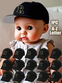 1顶纯色A-Z 26字母经典柔软婴儿棒球帽，适合婴幼儿、新生儿、男孩女孩，可调节帽带遮阳帽，适合春夏秋冬四季佩戴。
