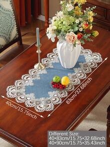 ABEST6522 Home&Living store Chemin de table vintage 100% polyester  avec bordure en dentelle florale ajourée festonnée, élégant, résistant à l'eau, napperon décoratif pour table à manger, mariage, style ferme, décoration de la maison - Bleu azur - Voir 7