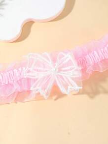 1pc Fashion Elegant Pink Lace Elastic Garter Belt, Bowknot Decor Sexy Thigh Chain, Wedding Bridal Bridesmaid Garter