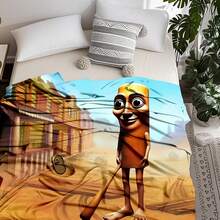 1PC Parody "Tungtungtung Sahur" Printed Flannel Wool Blanket, Machine Washable, Soft And Smooth, Digitally Printed, Knitted Fabric, 100% Polyester Fiber, Suitable For Napping, Camping, Sofas, Beds, Travel, Ideal Gift For Friends And Brothers - Multicolor - View 2