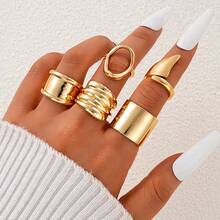 3pcs/5pcs/8pcs/15pcs Set Minimalist Exaggerated Ripple Asymmetrical Ring Set For Women, Party/Vacation/Daily Wear (No Box) - Yellow Gold - View 7