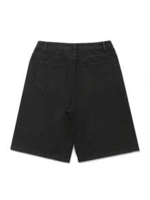 男士百搭纯色休闲宽松牛仔短裤，街头潮流，夏季 - 黑色 - 查看 5