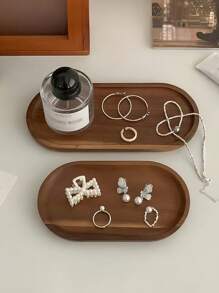 1pc Creative Scandinavian Minimalist Paulownia Wood Tray, Desktop Aromatherapy Candle Stand, Wooden Plate Entryway Key Holder Jewelry Earrings Necklace Organizer For Women Storage Organizer Travel Holiday Essential Fall Decor Autumn Halloween