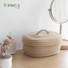 Yiuswoy 1pc Woven Storage Basket With Lid – Natural Beige Rectangular Organizer For Toiletries, Keys, Remote, Cosmetics & Small Accessories – Stylish Home Decor For Dorm, Office, Or School, Bathroom Organizers And Storage