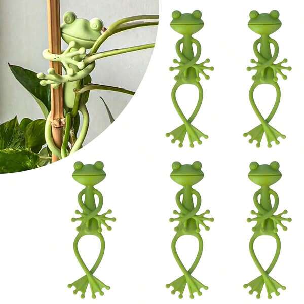 5 Stücke Frosch Pflanzenhalter Set, Kunststoff Pflanzenhalter Clips, Rankgerüst Struktur für Rankpflanzen, grüner Tier Frosch dekorativer Pflanzenrahmen, multifunktionale dekorative Gartenzaun, geeignet für Innen- und Außenpflanzenwachstum, kann in jedem Winkel gebogen werden