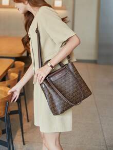 Bolso tote de gran capacidad para mujer, bolso de hombro casual para viajes, bolso cruzado ligero, de marca de lujo, versátil y de alta gama, nuevo bolso casual 2025 - Café - Ver 4