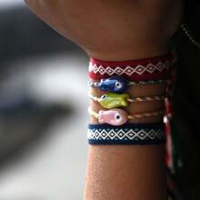 Pulsera de cerámica con pez multicolor y cordón, estilo bohemio, ideal para muñeca y tobillo