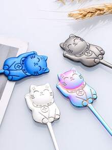 1pc Stainless Steel Lucky Cat Coffee Spoon, Dessert Spoon, Stirring Spoon - Multicolor - View 6