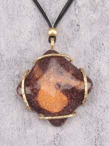 1 Stück einfache, modische, übertrieben geometrische Halskette mit Harzanhänger, goldfarbener Verbindungskette und schwarzer Wachsschnur, personalisiertes Geschenk für Freund oder Freundin