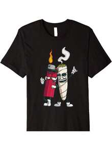 Camiseta corta de manga corta con estampado gráfico divertido, ideal como regalo para hombres - Encendedor de cigarrillos de broma, Cool 420 Gag Premium - Negro - Ver 1